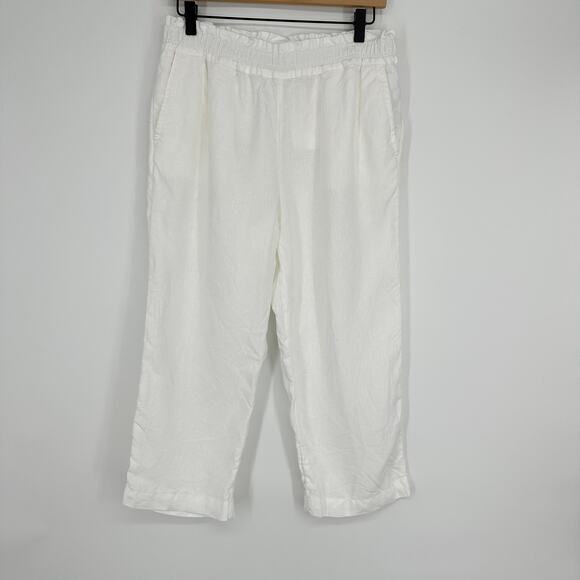 Linen Charter Club Luxury White Pull On Cropped Pants Pockets Womens PM - Picture 1 of 9